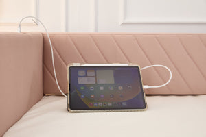 English Elm Twin Velvet Upholstered Daybed with Trundle, V-Pattern Backrest, USB Port, Side Pockets, Sturdy Design Pink W1361S00042