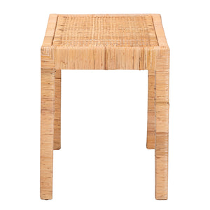 English Elm Modern Bohemian Woven Rattan Seat Mahogany Frame Entryway Bedroom Accent Bench B2750P467657