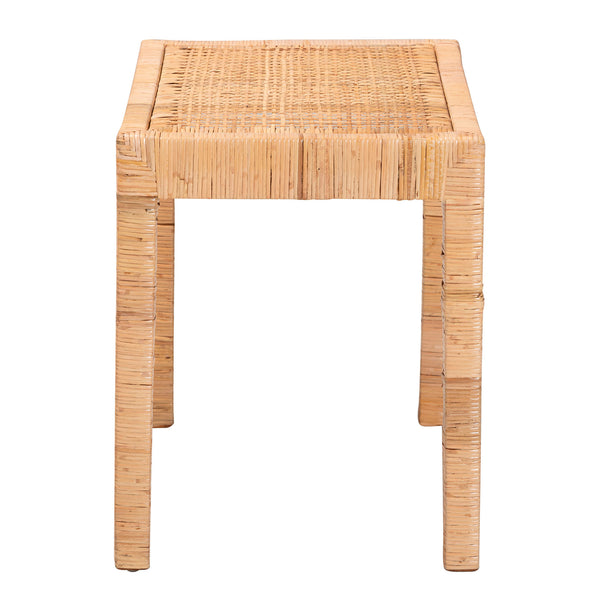 English Elm Modern Bohemian Woven Rattan Seat Mahogany Frame Entryway Bedroom Accent Bench B2750P467657
