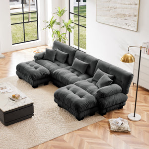 English Elm Luxury Modular Sectional Sofa - Oversized U-Shaped Cloud Couch With Ottomans For Ultimate Comfort W714S01021