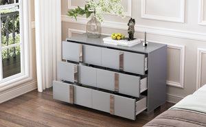 English Elm Elegant Mirrored Dresser with Metal Feet and 6 Spacious Drawers for Organized, Modern Living Spaces Gray 54.25 L x 20.75 W x 8.5 H N733P307943G