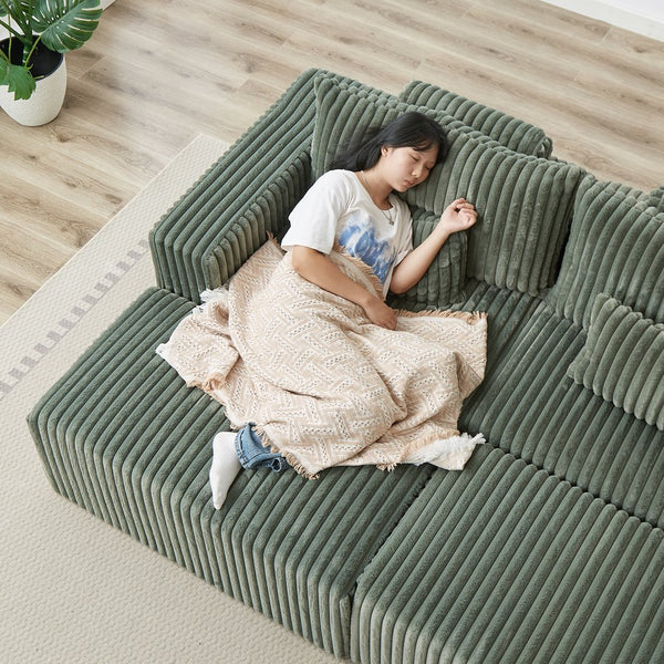 English Elm 87" Oversized Sectional Lounge Chaise - Plush Corduroy Modular Loveseat With Footstools & Pillow W834S00334