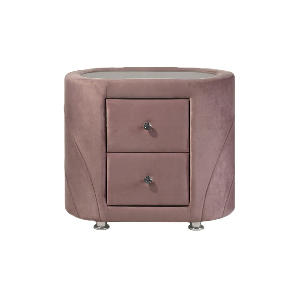 English Elm Velvet Pink Upholstered Nightstand with 2 Drawers on Chrome Tapered Legs — Chic Storage Accent (95) B016P257208