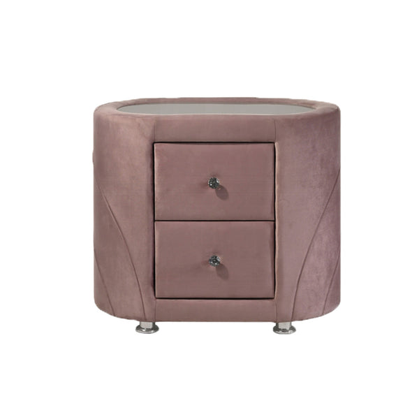 English Elm Velvet Pink Upholstered Nightstand with 2 Drawers on Chrome Tapered Legs — Chic Storage Accent (95) B016P257208
