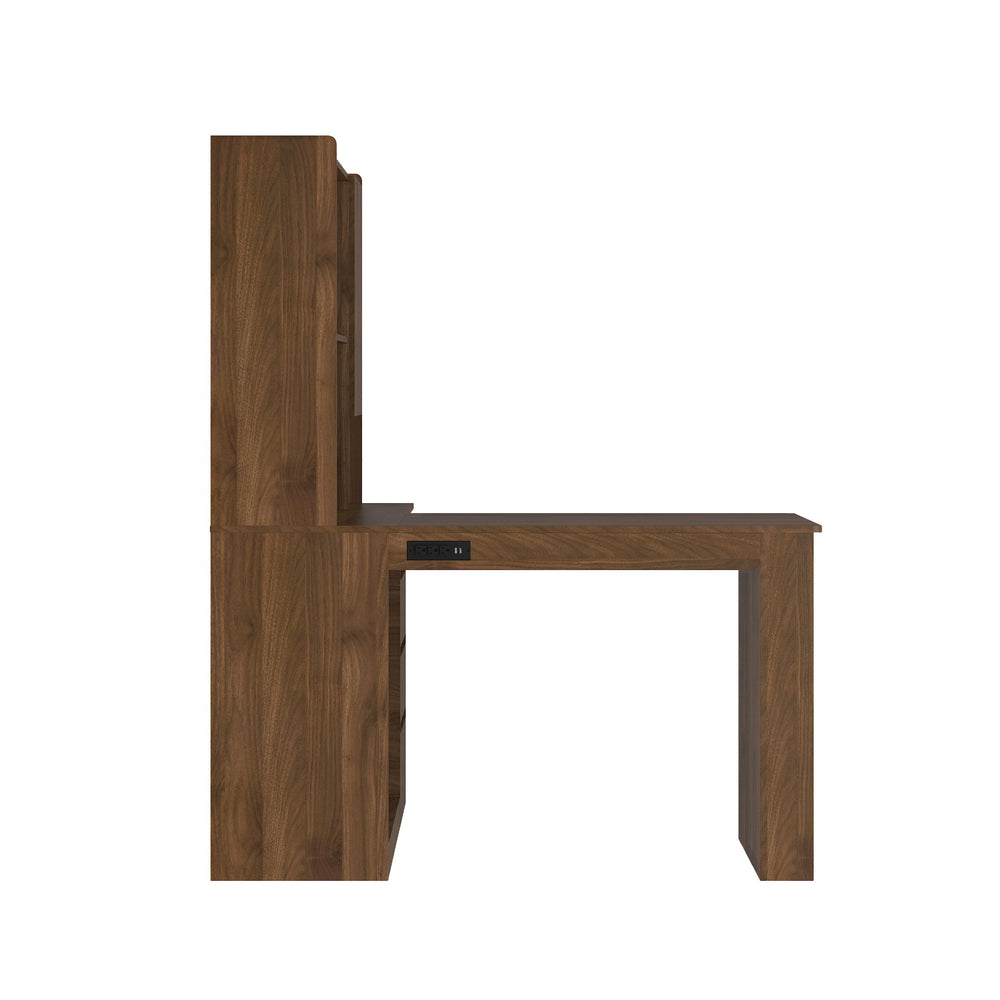 English Elm L Shaped Desk With Charging Station & Storage, Modern Corner Computer Desk For Home Office & Gaming W1321S00027