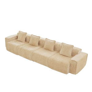 English Elm Streamlined Velvet Modular Sofa Four Seat Deep Cloud Foam French Piping Living Room Light Camel W3041S00354