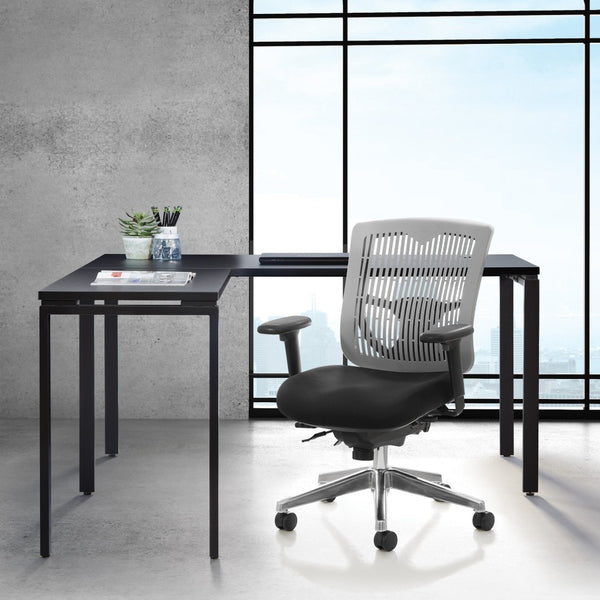 OSP Home Furnishings Contoured Ergonomic Manager Chair with Lumbar Support Foam Seat and Chrome Rolling Base 97898CGY-30