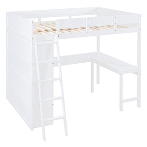 English Elm Full Size Loft Bed with Built-in Desk and Shelving for Kids or Teen Bedrooms LT000802AAK