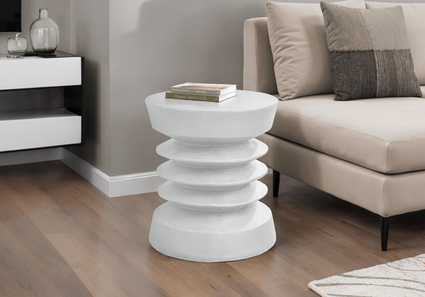 English Elm Accent Table Round Matte Finish Weather Resistant Magnesium Oxide Indoor Outdoor Side White B2710P461680