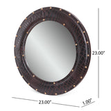 Christopher Knight Home® - Noble House - Dodds Handcrafted Boho Studded Croco Leather Round Wall Mirror, Dark Brown