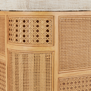 Anisa Sea Sand Storage Bench - Stylish Natural Oak with Rattan Cane Panels for Chic Spaces