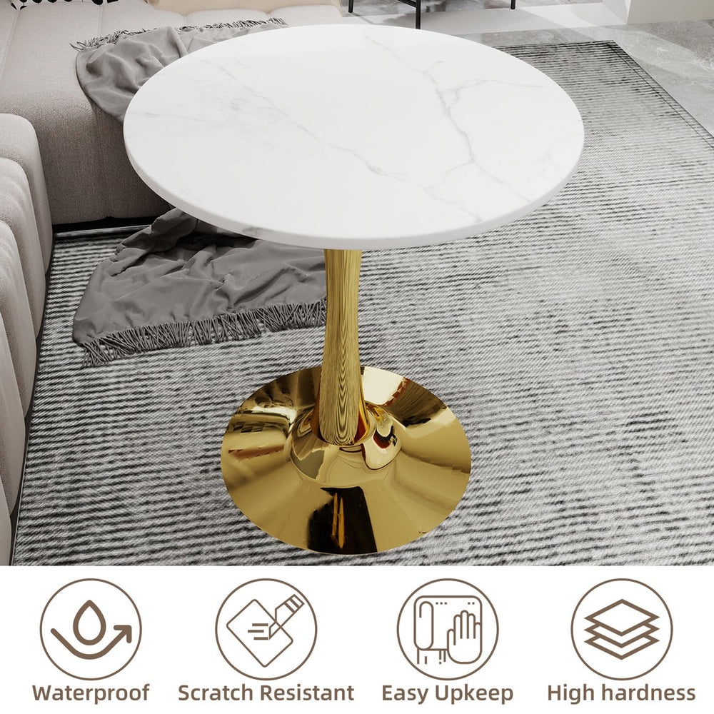 English Elm Marble-Top Round Side Table With Gold Pedestal Base – Modern Minimalist Design For Any Space W1935P353517