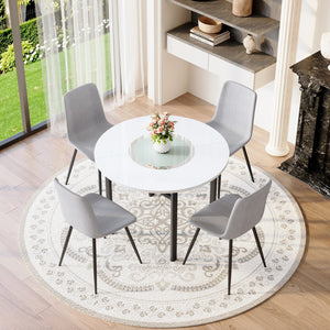 English Elm Table and Chair Set 42 Inch Round Wood Grain Dining with 4 Linen Cushioned Seats Light Gray,White+Black W1151S04506