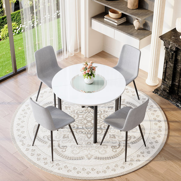 English Elm Table and Chair Set 42 Inch Round Wood Grain Dining with 4 Linen Cushioned Seats Light Gray,White+Black W1151S04506