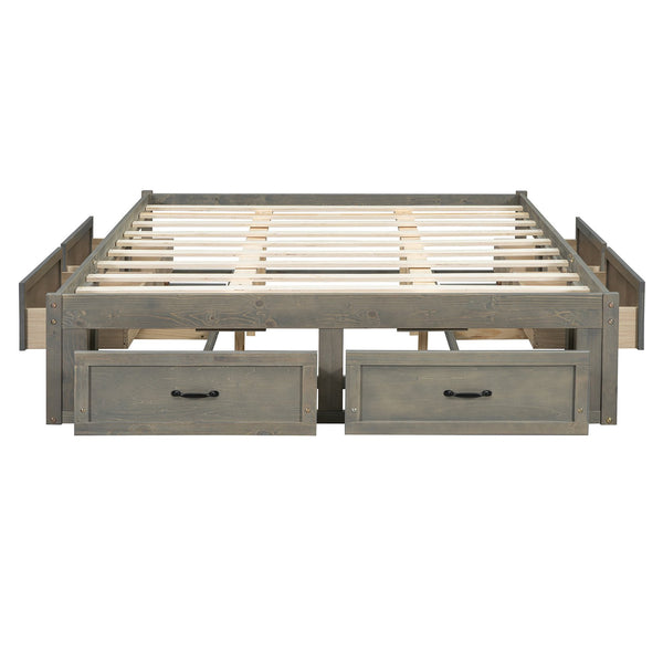 English Elm Queen Platform Bed with Six Storage Drawers Low Profile Frame for Modern Bedrooms Antique Gray N708P263022E