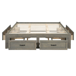 English Elm Queen Platform Bed with Six Storage Drawers Low Profile Frame for Modern Bedrooms Antique Gray N708P263022E-1