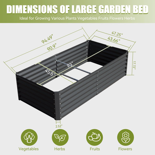 English Elm 8x4x1.5 Galvanized Raised Garden Bed with Thick Safety Edge, Rust-Resistant Steel, Drainage-Friendly Design Gray W1859P197984