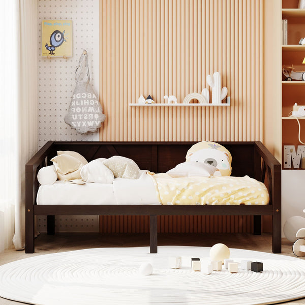 English Elm Twin Daybed Frame Solid Pine Sofa Bed for Guest Room Studio or Teen Bedroom Espresso N708P266719P