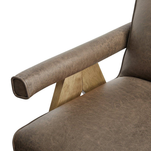 English Elm Nessi Mid-Century Faux Leather Arm Chair with A-Frame Walnut Legs, Corded Seams & Glide Protectors Espresso B050P390605