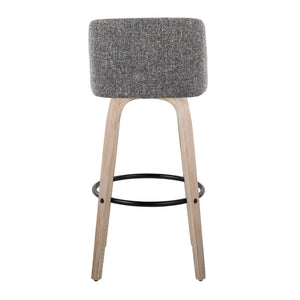 English Elm Toriano 30" Mid-Century Modern Barstool Set Of 2 - Swivel Grey Noise Fabric & White-Washed Wood Legs B202S00685-GIGA