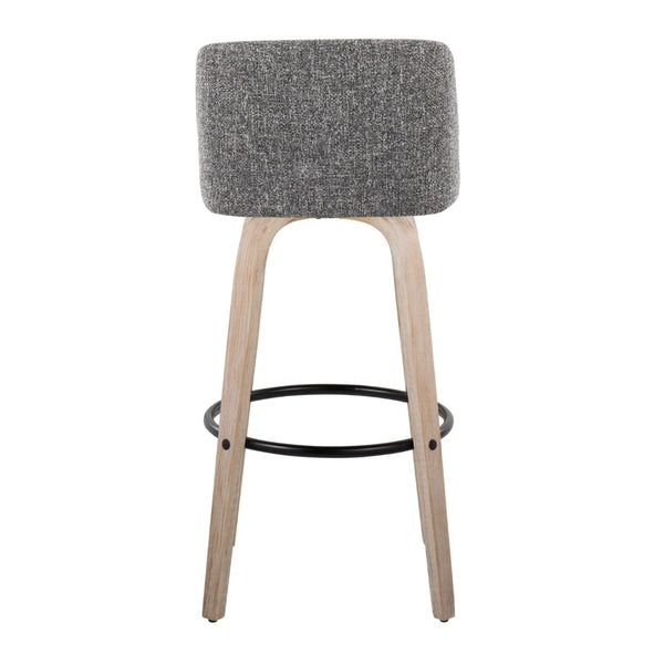 English Elm Toriano 30" Mid-Century Modern Barstool Set Of 2 - Swivel Grey Noise Fabric & White-Washed Wood Legs B202S00685-GIGA