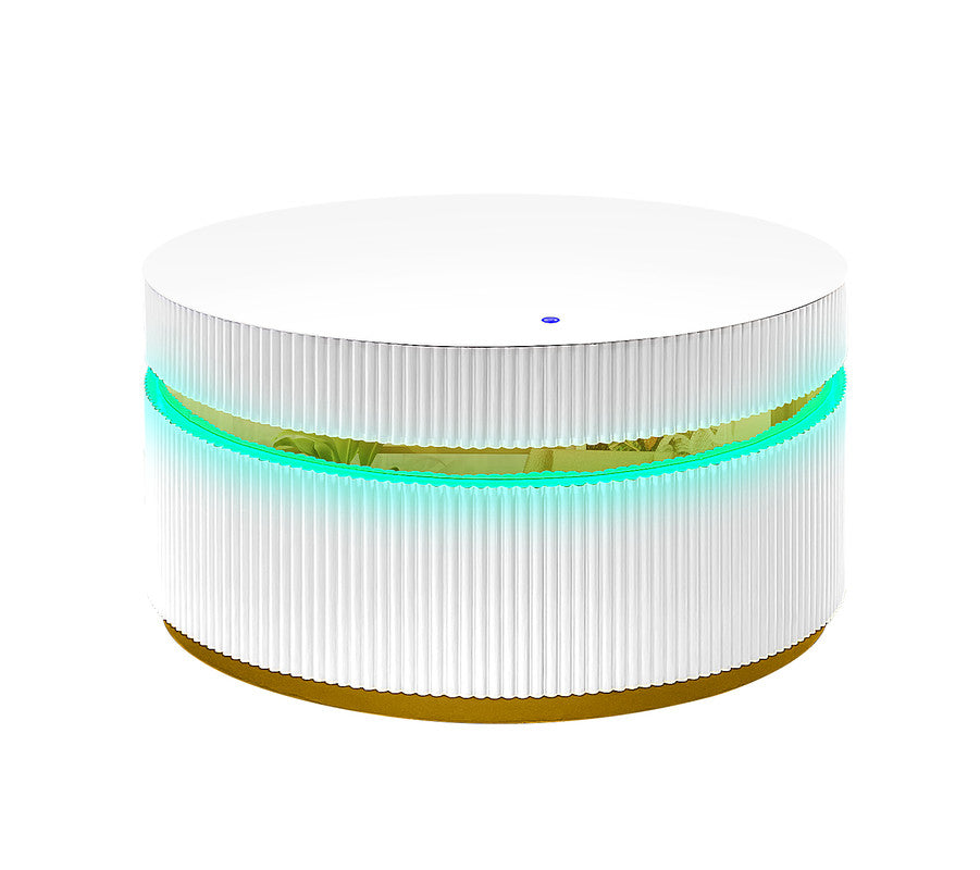 English Elm Tivoli Round Glass Top Coffee Table with Led Glow Reeded Base and Gold Accent Detail B2749P413291