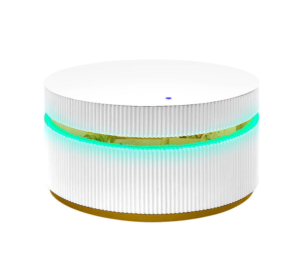 English Elm Tivoli Round Glass Top Coffee Table with Led Glow Reeded Base and Gold Accent Detail B2749P413291