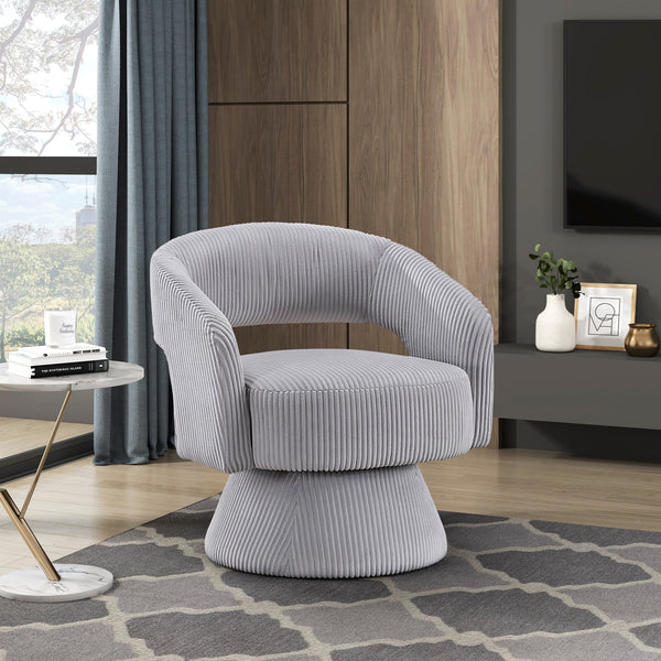 English Elm Modern Corduroy Swivel Accent Chair with Plush Textured Upholstery, 360° Rotation, Minimalist Elegance Gray 27.75 L x 26.5 W x 19.75 H B011P256232