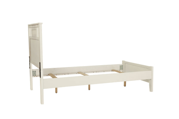 English Elm Simple Modern Full Size Bedframe with Carved Vertical Lines, Rubberwood MDF Construction, Elegant Design White 80 L x 8 W x 4 H B011S01986