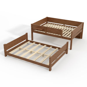 English Elm Queen Over Solid Pine Bunk Bed with Built in Shelves and Tray for Guest Rooms Brown W5305S00008
