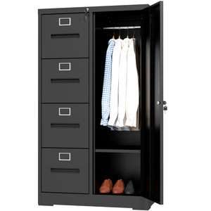 English Elm Metal Four Drawer Filing Cabinet with Lock Steel Storage for Home Office Bedroom Black W2735P457274