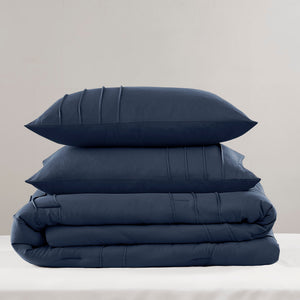 English Elm 3-piece Cal King Pintuck Pleated Microfiber Comforter Set Soft Washed Tailored Bedding Navy B035P463227