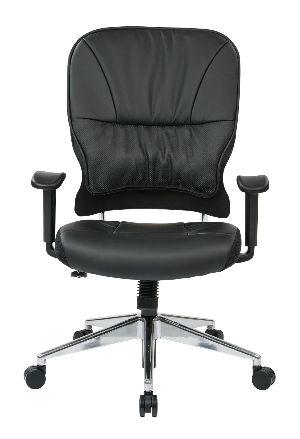 OSP Home Furnishings Black Bonded Leather Executive Chair with Lumbar Support and Ergonomic Synchro Tilt Control 32-E33P918P