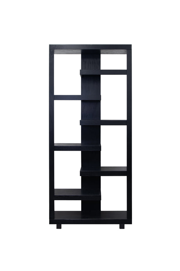 English Elm Laurel Canyon 80" Bookcase — Oak solids & veneers, six alternating shelves, rustic-modern display piece ready Black B108P292284