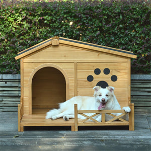 English Elm 48" Pine Wood Outdoor Dog House with Porch Asphalt Roof and Raised Floor for Medium Breeds FG201608AAA