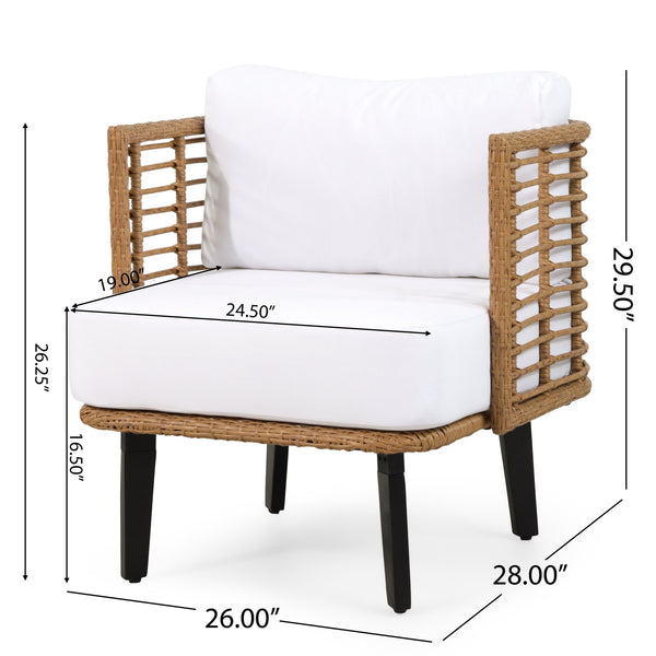 English Elm Christopher Knight Home® - NIC Club Chair Brown PE Rattan with Acacia Wood Legs, Modern Outdoor Wicker, Water-Resistant Cushion 71339.00LBRN