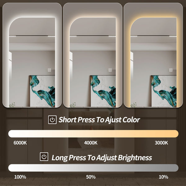 English Elm 65" Arch Full Length Wall Mirror with Dimmable Led Lighting for Bedroom or Entryway W2709P435572