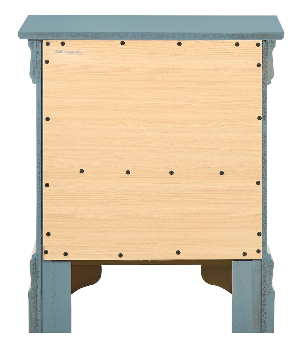 English Elm Compact Teal Nightstand with Two Drawers, 24"H x 21"W x 16"D, No Assembly, Bright Teal Accent Piece B078107857