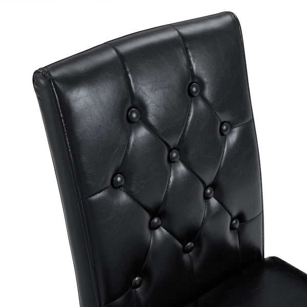 English Elm 4-pack black PU dining chairs with ergonomic buckle backrest, high-density sponge seats, sleek silver legs — low-key luxury, easy-assemble comfort W1512P410684