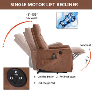 English Elm Brown Pu Leather Power Lift Recliner with Massage Heat and Usb for Senior Comfort W1803P364109