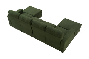 English Elm 98.8" Corduroy U-shaped Sectional with Modular Ottomans and Dense Foam for Family Rooms Green W5515S00031