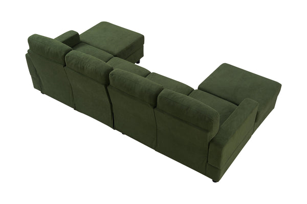 English Elm 98.8" Corduroy U-shaped Sectional with Modular Ottomans and Dense Foam for Family Rooms Green W5515S00031