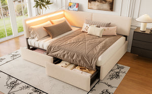 English Elm Twin Boucle Upholstered Bed with Cloud Headboard Storage Drawers and Led Lighting W1670P410460
