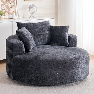 English Elm Round Swivel Barrel Chair Plush Chenille Upholstery Cozy Accent Seat for Any Room Black W2915P338890