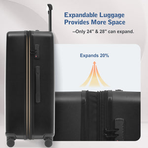 English Elm Luggage 5 Piece Hardside Abs Set with Front Access Carry on and Tsa Spinner Wheels Black N732P391544B