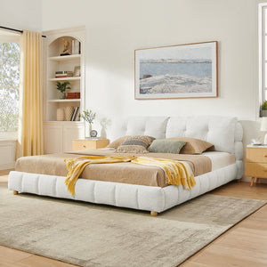 English Elm King Bouclé Upholstered Platform Bed Tufted Cloud Headboard Low Profile Frame W1413S00184