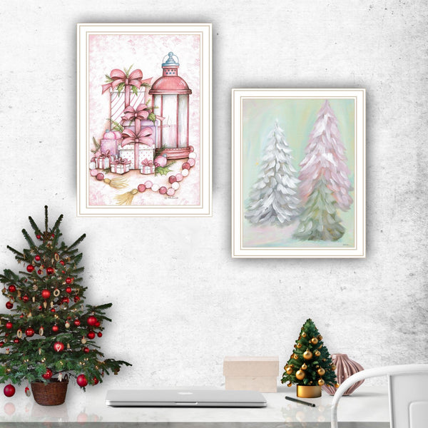 English Elm Trendy Decor 4u Pink Candy Christmas Tree 2 Piece Framed Holiday Wall Art Set B067P255232