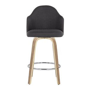English Elm Fixed-height Swivel Counterstools Mahogany Wood Chrome Footrest Velvet Seat Set of 2 Charcoal B202S01779