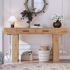 English Elm 63-Inch Farmhouse Console Table — 63" Long Sturdy Engineered MDF Entryway Sofa Hallway Display Surface Wood W1550P317441
