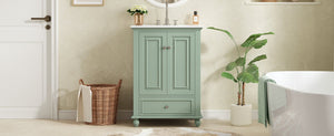 English Elm 24'' French Style Bathroom Vanity with Ceramic Sink Soft Close Cabinet and Drawer Green N710P411227F